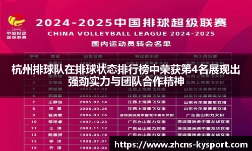 杭州排球队在排球状态排行榜中荣获第4名展现出强劲实力与团队合作精神